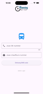 Login scherm voor chauffeur