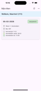 Planning chauffeur rit aangemeld